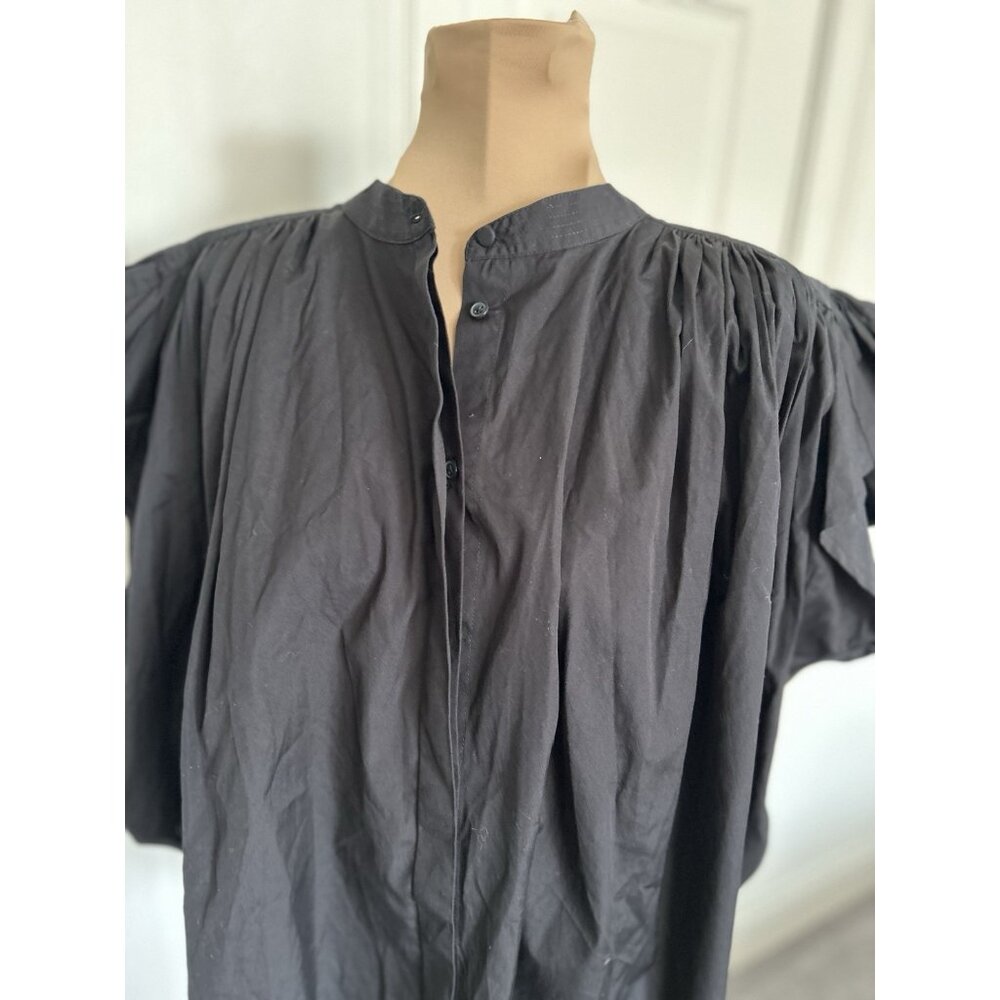 Madewell Poplin Shirred Button-Up Shirt Black Ruffle Sleeve Relaxed Fit Size XL - Picture 4 of 11